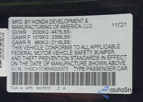 2022 Honda Accord Sport z USA, uszkodzony, nr VIN 1HGCV1F36NA005373